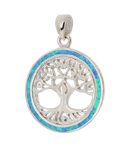 Stříbrný přívěšek strom života modrým s opálem STRZ0898F 