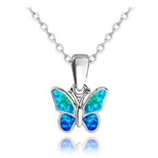 Stříbrný dětský náhrdelník s motýlkem s opály JMAD0040AN38