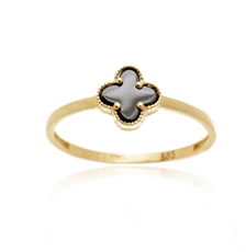 Dámský prsten ze žlutého zlata čtyřlístek s onyxem PR0613F + DÁREK ZDARMA