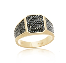 Luxusní prsten ze žlutého zlata s černými zirkony PR0629F + DÁREK ZDARMA