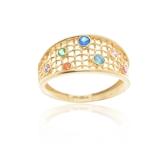 Dámský prsten ze žlutého zlata s barevnými zirkony PR0666F + DÁREK ZDARMA