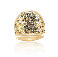 Luxusní prsten ze žlutého zlata s černými zirkony PR0674F + DÁREK ZDARMA