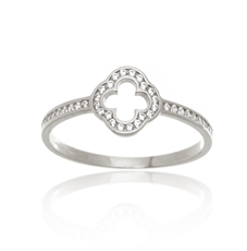 Dámský prsten z bílého zlata se zirkony čtyřlístek PR0684F + DÁREK ZDARMA