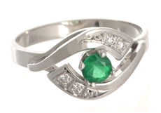 Prsten z bílého zlata se smaragdem a diamanty BP0058 + dárek zdarma