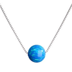 Stříbrný náhrdelník se syntetickým opálem modrý kulatý 12044.3