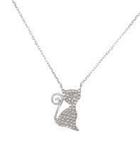 Stříbrný náhrdelník kočka s čirými zirkony STNAH079F