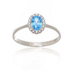 Dámský prsten z bílého zlata s modrým zirkonem PR0497F + DÁREK ZDARMA