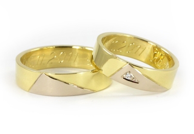 Zlaté snubní prsteny žlutobílé 0013 + DÁREK ZDARMA