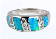 Stříbrný prsten s opály a čirými zirkony  strp0155f