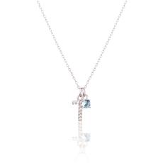 Stříbrný náhrdelník s modrým kamínkem a písmenem T SVLN0324XH2BI0T