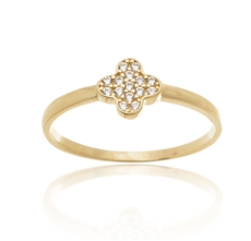 Dámský prsten ze žlutého zlata s kytičkou se zirkony PR0586F + DÁREK ZDARMA