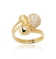 Luxusní dámský prsten s kuličkami ze žlutého zlata PR0610F + DÁREK ZDARMA