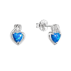 Stříbrné náušnice srdce z modrého syntetického opálu a zirkony 11469.3 white