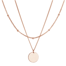Pozlacený ROSE náhrdelník dvouřadý s placičkou a řetízkem s kuličkami 62002