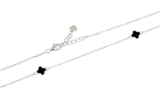 Dámský stříbrný náhrdelník čtyřlístek s onyxem STNAH176F + dárek zdarma