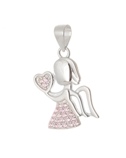 Stříbrný přívěšek anděl s růžovými zirkony STRZ1004F 