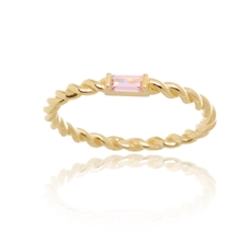 Dámský prsten ze žlutého zlata s růžovým zirkonem PR0668F + DÁREK ZDARMA