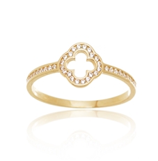 Dámský prsten ze žlutého zlata se zirkony čtyřlístek PR0679F + DÁREK ZDARMA