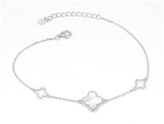 Stříbrný náramek se čtyřlístky s bílou perletí 18-21 cm STNA0731F + dárek zdarma