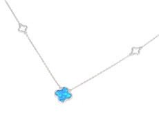 Dámský stříbrný náhrdelník čtyřlístek s opálem STNAH207F 
