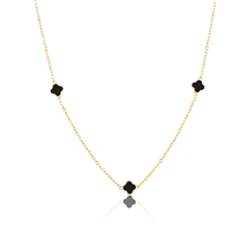Stříbrný zlacený náhrdelník se čtyřlístky s onyxy STNAH212F + dárek zdarma