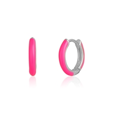 Stříbrné náušnice kroužky s růžovým smaltem STNAU1816F