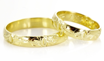 Zlaté snubní prsteny poryté 0031 + DÁREK ZDARMA