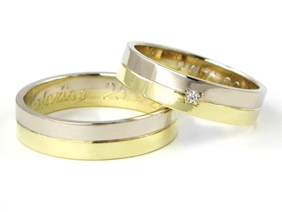 Zlaté snubní prsteny žluto-bílé 0034 + DÁREK ZDARMA