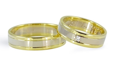Snubní prsteny ze žlutého a bílého zlata 0057 + DÁREK ZDARMA