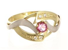 Zlatý prsten s přírodním safírem a diamanty BP0057 + dárek zdarma