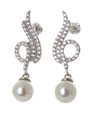 Dámské stříbrné naušnice s perlou a čirými zirkony STNAU0574F
