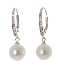 Dámské stříbrné naušnice s perlou a čirými zirkony AGUC862