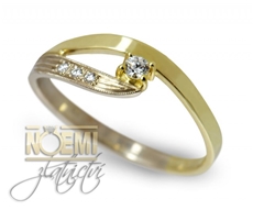 Prsten z bílého žlutého zlata s diamanty 0026 + DÁREK ZDARMA