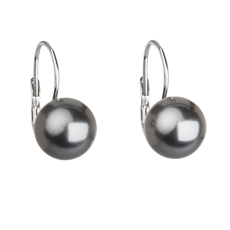 Stříbrné náušnice visací s šedou perlou kulaté 731143.3