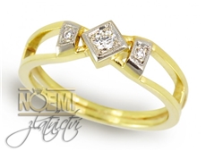 Prsten ze žlutého a bílého zlata s diamanty 0027 + DÁREK ZDARMA
