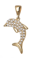 Přívěšek ze žlutého zlata delfín se zirkony ZZ0534F + dárek zdarma