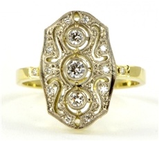 Zlatý prsten ART DECO s diamanty 0030 + DÁREK ZDARMA