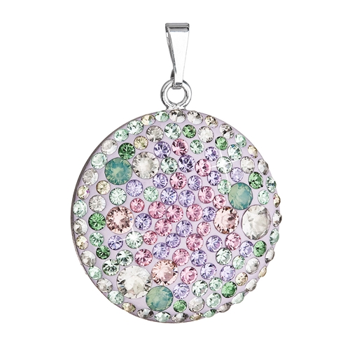 Stříbrný přívěsek s krystaly Swarovski mix barev fialová zelená růžová kulatý 34131.3