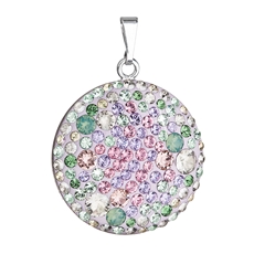 Stříbrný přívěsek s krystaly Swarovski mix barev fialová zelená růžová kulatý 34131.3