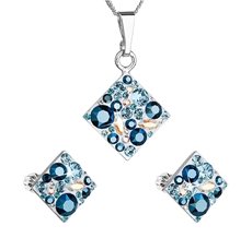 Sada šperků s krystaly Swarovski náušnice a přívěsek modrý kosočtverec 39126.3 aqua