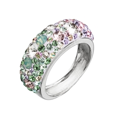 Stříbrný prsten s krystaly Swarovski mix barev fialová zelená růžová 35031.3
