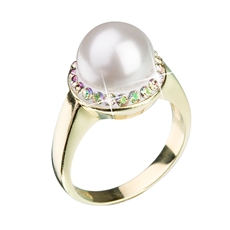 Stříbrný prsten s krystaly Swarovski a perlou bílý luminous green 35021.6
