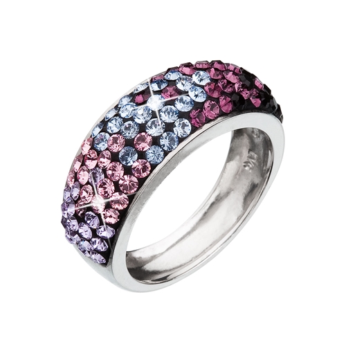 Stříbrný prsten s krystaly Swarovski mix barev fialová 35027.3
