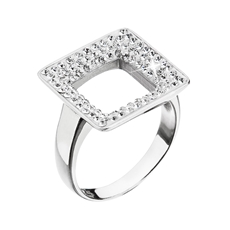 Stříbrný prsten s krystaly Swarovski bílý čtverec 35059.1