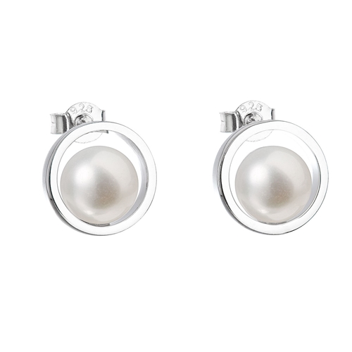 Stříbrné náušnice pecky s bílou říční perlou 21041.1