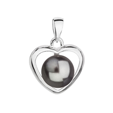 Stříbrný přívěsek s šedou perlou srdce 34246.3