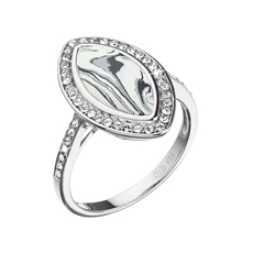 Stříbrný prsten ovál černobílý mramor se Swarovski krystaly 75013.1