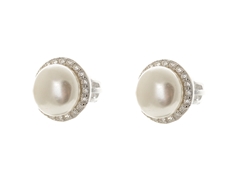 Dámské stříbrné naušnice s perlou a čirými zirkony 66116F
