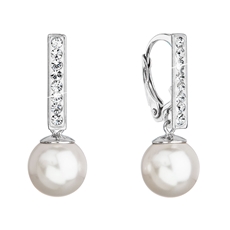 Stříbrné visací náušnice se Swarovski perlou a krystaly 71121.1 bílé