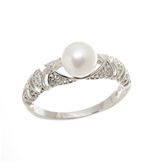 Stříbrný prsten s perlou a čirými zirkony STRP0339F